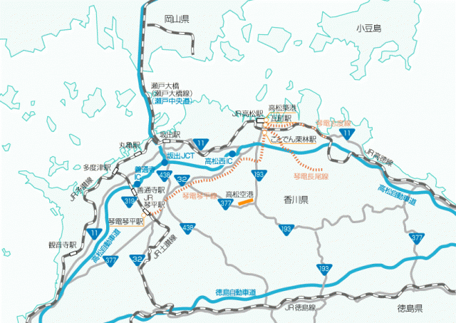 香川県内のアクセスマップ